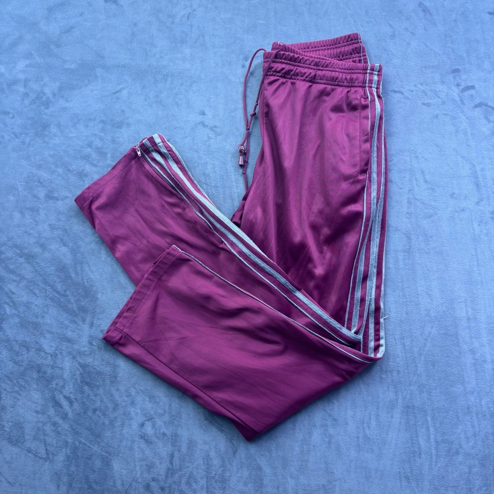 Vtg Active Joe Mens Track Pants Burgundy Magenta Grey Stripe Zip Ankle XL